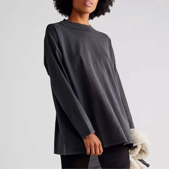 Free People Tops - Free People Long Sleeve Cotton Relaxed Fit Top in Washed Black